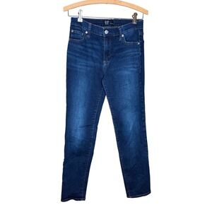 Gap Girlfriend Jeans Womens 25 Dark Wash Slim Tapered Mid Rise Stretch Denim